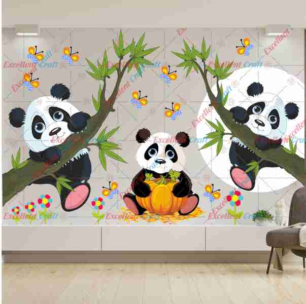 Delight Art Beautiful Pandas and Butterfly Design Wall Sticker Size - ( 75 x 50 ) Cm
