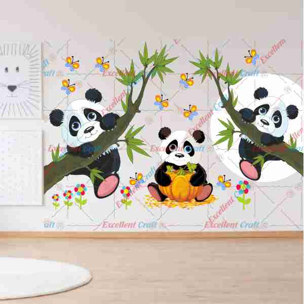 Delight Art Beautiful Pandas and Butterfly Design Wall Sticker Size - ( 75 x 50 ) Cm