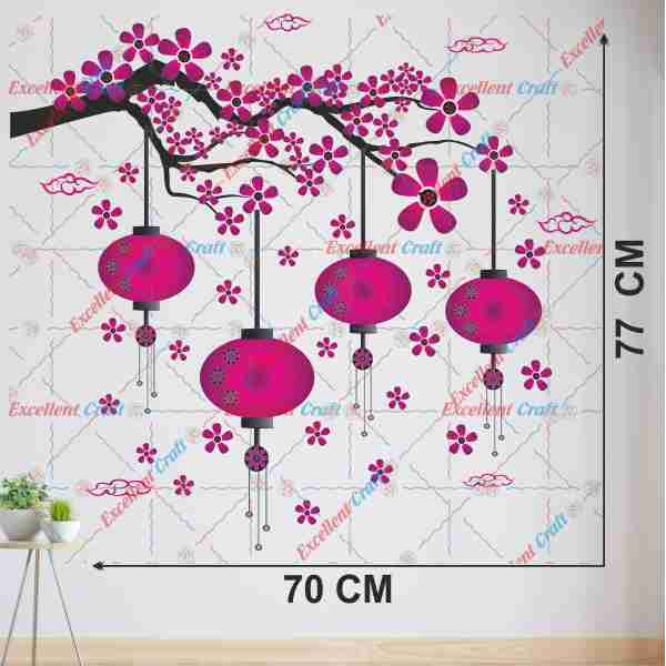 Homexa Decor Chinese Lamp-Branches-Flowers-Clouds Design Wall Sticker Size - ( 70 x 77 ) Cm