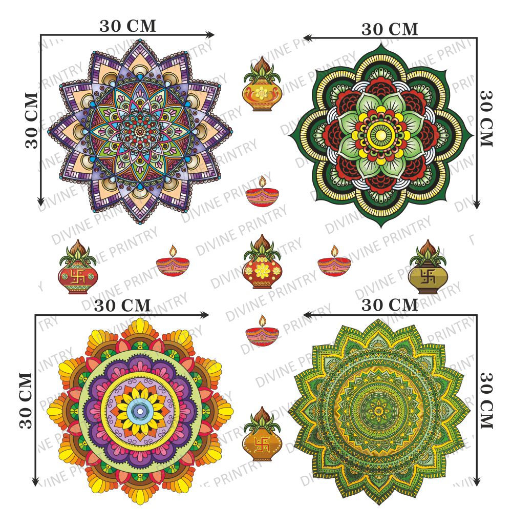 Homexa Decor | Combo 4 Rangoli Floor & Wall Sticker (Size 30 x 30 cm Each)