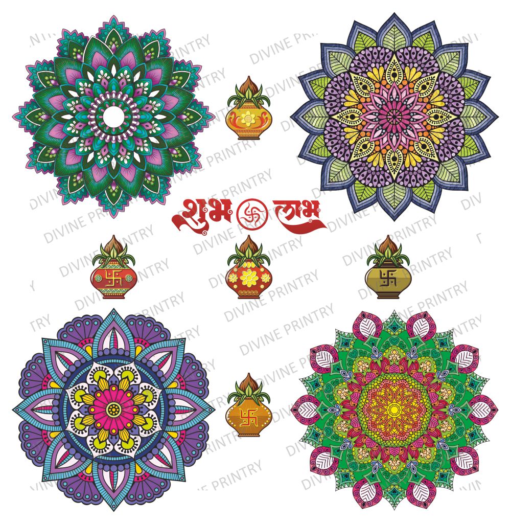 Homexa Decor | Combo 4 Rangoli Floor & Wall Sticker (Size 30 x 30 cm Each)