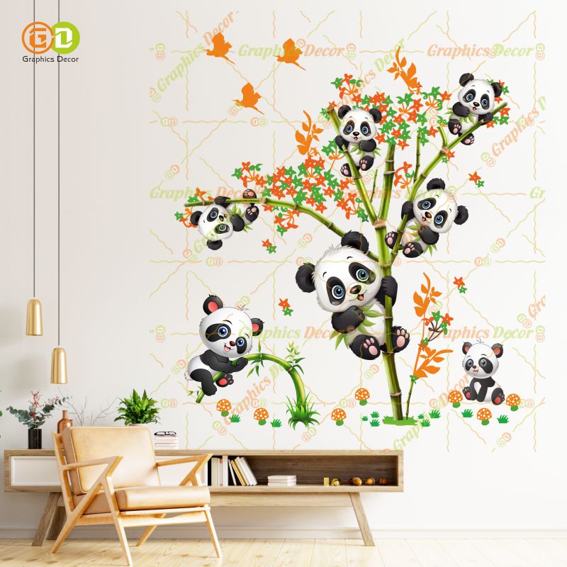 Homexa Decor | Kids Panda Climbing on Tree and Baby Wall Sticker (74 x 85 cm)