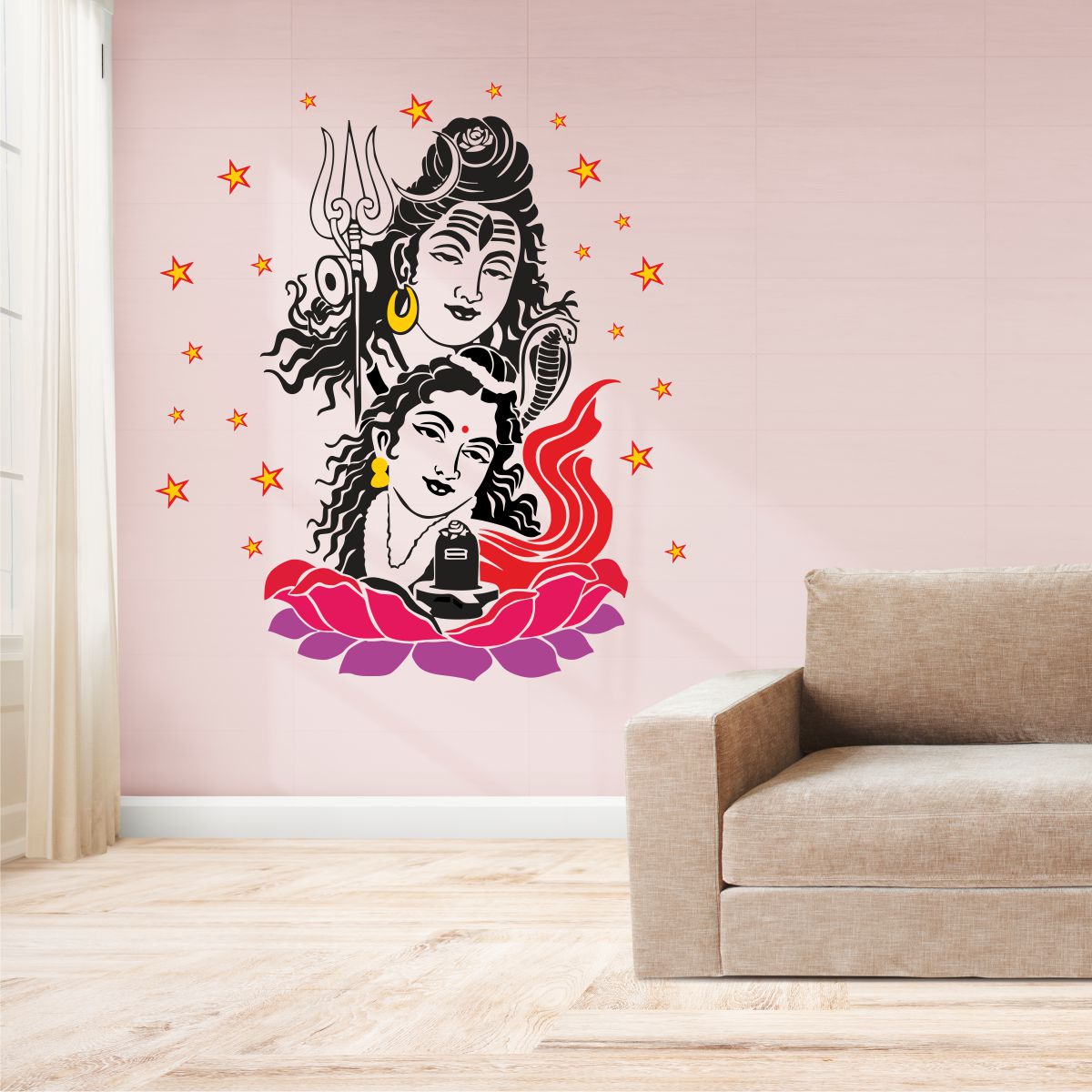 Homexa Decor | Lord Shiva and Parvati Maa Wall Sticker (Size 48x60 cm)