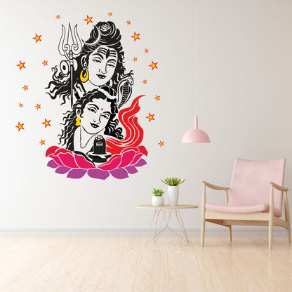 Homexa Decor | Lord Shiva and Parvati Maa Wall Sticker (Size 48x60 cm)