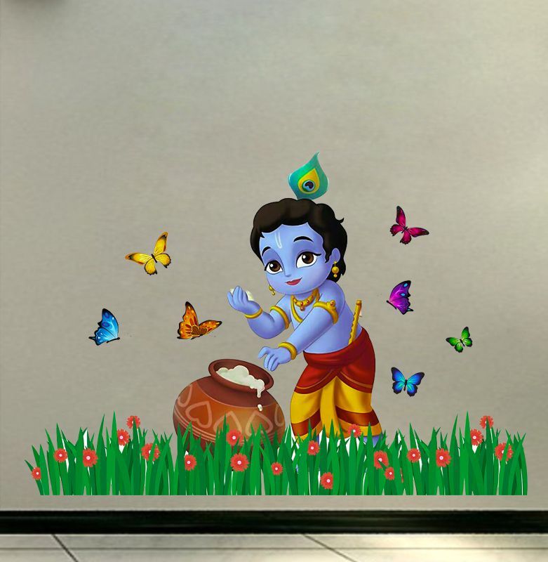 Homexa Decor | Beautiful Little Krishna Wall Sticker (Size 64x46 cm)