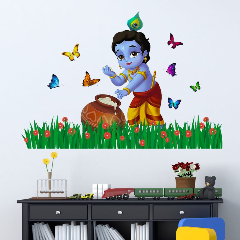 Homexa Decor | Beautiful Little Krishna Wall Sticker (Size 64x46 cm)