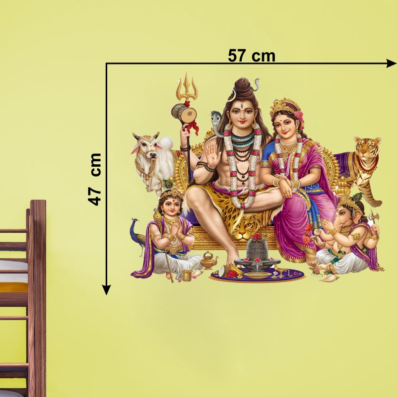 Homexa Decor | Shankar Bhagwan and Parvati Maa With little Ganesha Wall Sticker (Size 57*47 cm)