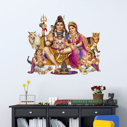 Homexa Decor | Shankar Bhagwan and Parvati Maa With little Ganesha Wall Sticker (Size 57*47 cm)