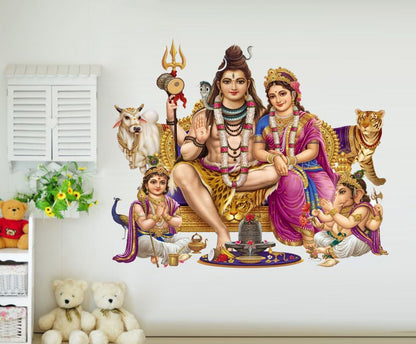 Homexa Decor | Shankar Bhagwan and Parvati Maa With little Ganesha Wall Sticker (Size 57*47 cm)