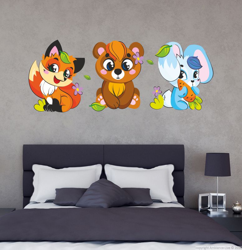 Homexa Decor | Cute Baby Animal Wall Sticker (Size 80x40 cm)