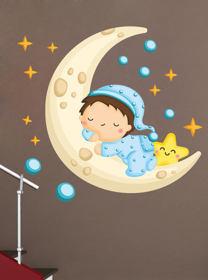 Homexa Decor | Sleeping Baby and Moon Wall Sticker (Size 61x55 cm)