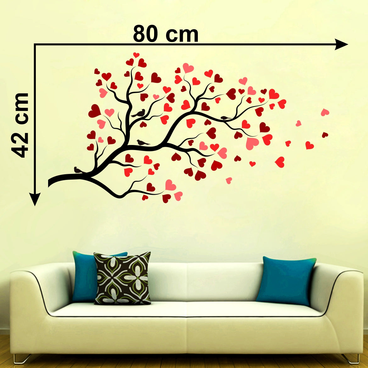 Homexa Decor | Tree With Birds and Heart Wall Sticker (Size 80x42 cm)