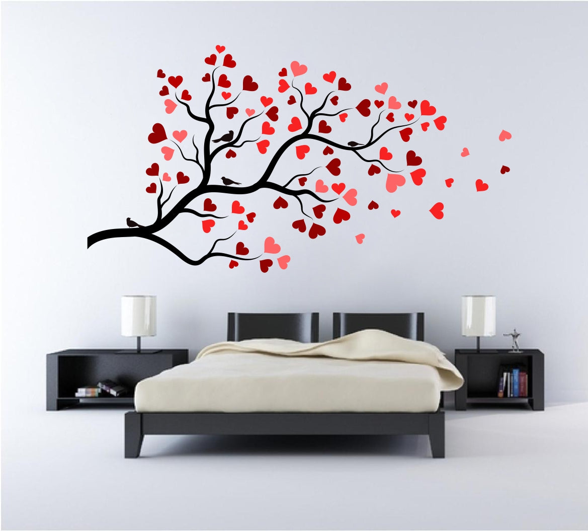 Homexa Decor | Tree With Birds and Heart Wall Sticker (Size 80x42 cm)