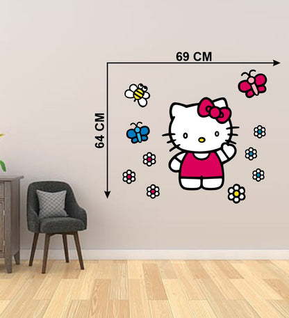 Homexa Decor | Cute Kitty Cartoon Design Wall Sticker (Size 69 x 64 cm)