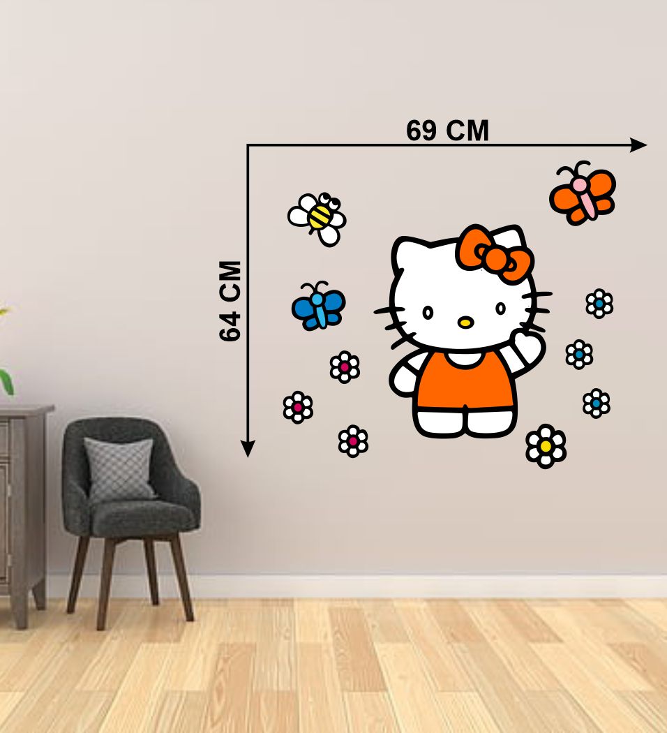 Homexa Decor | Cute Kitty Cartoon Design Wall Sticker (Size 69 x 64 cm)