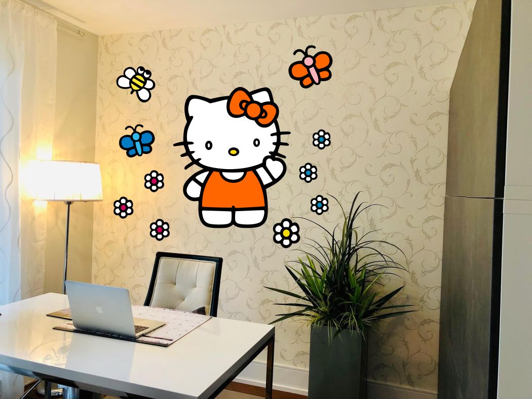 Homexa Decor | Cute Kitty Cartoon Design Wall Sticker (Size 69 x 64 cm)