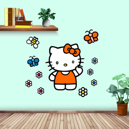 Homexa Decor | Cute Kitty Cartoon Design Wall Sticker (Size 69 x 64 cm)