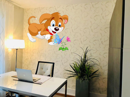 Homexa Decor | Dog and Butterfly Wall Sticker (Size 55 x 50 cm)