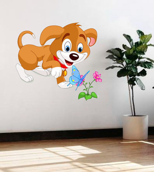 Homexa Decor | Dog and Butterfly Wall Sticker (Size 55 x 50 cm)