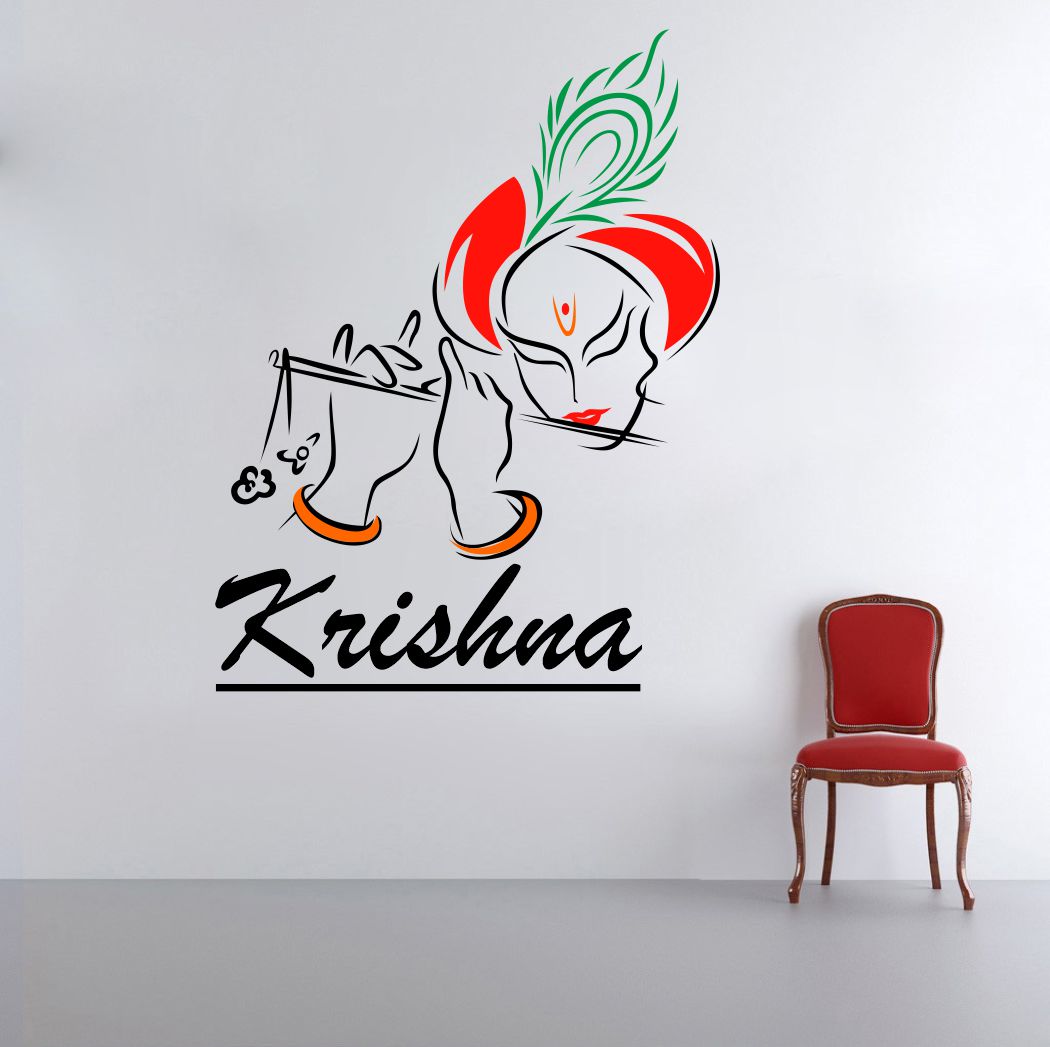 Homexa Decor | Krishna and flute Wall Sticker (Size 48 x 64 cm)