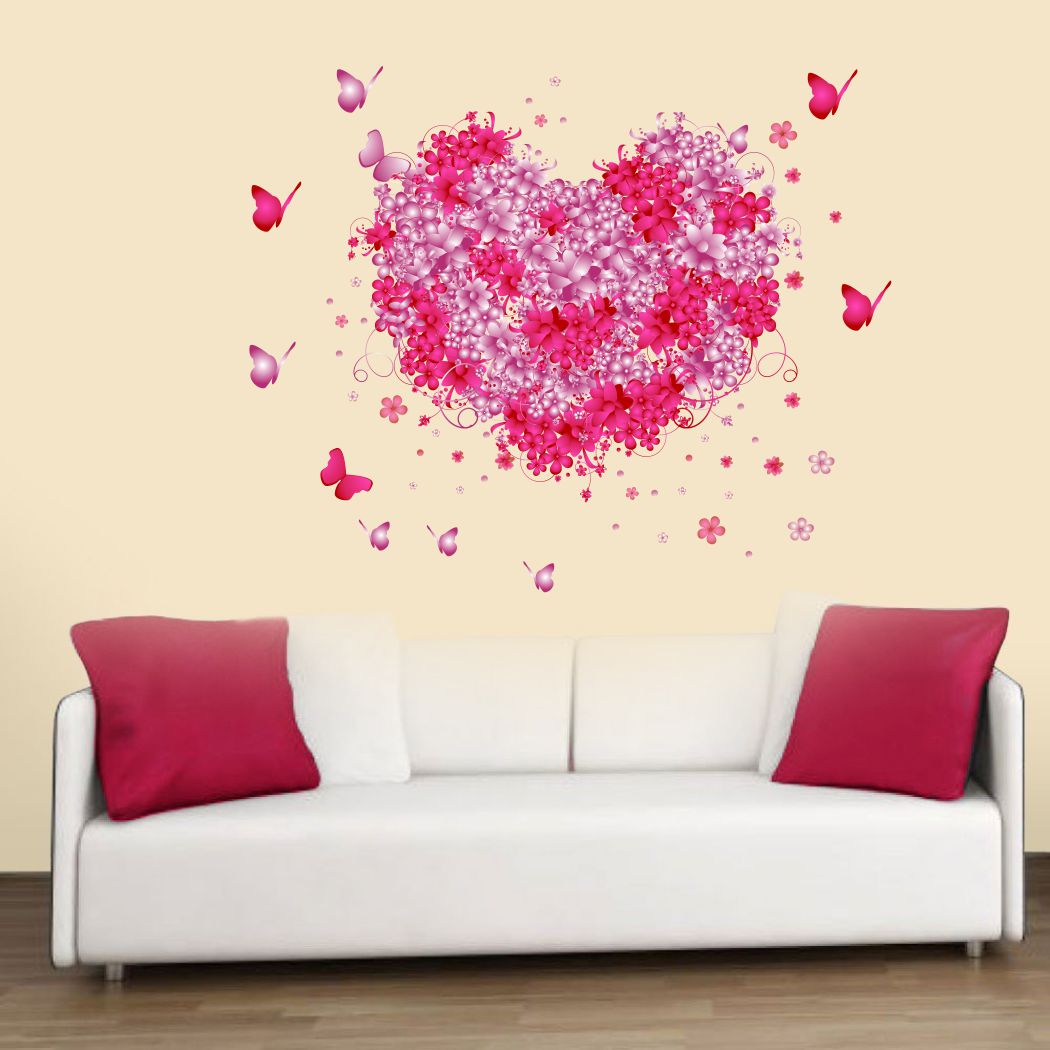 Homexa Decor | Love Heart and Butterfly Wall Sticker (Size 68 x 55 cm)