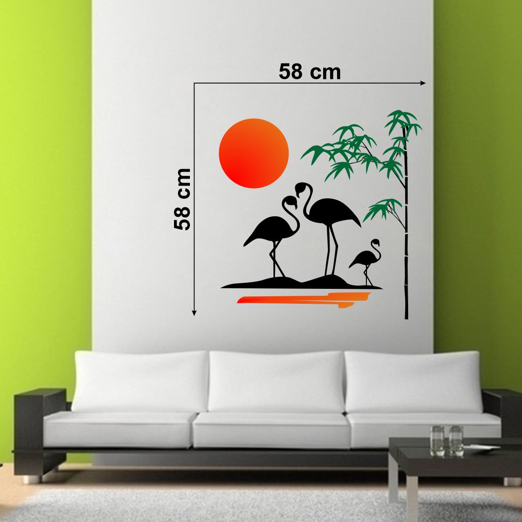 Homexa Decor | Crane With Tree and Sun Wall Sticker (Size 58 x 58 cm)