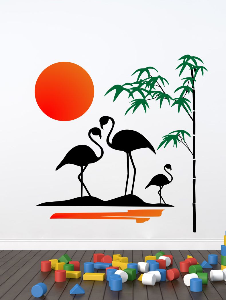 Homexa Decor | Crane With Tree and Sun Wall Sticker (Size 58 x 58 cm)