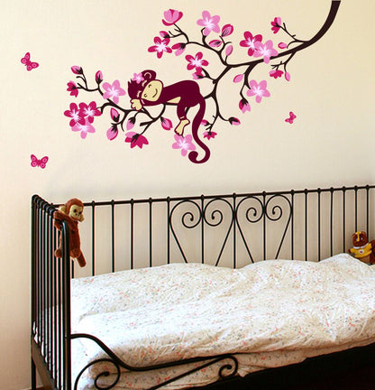 Homexa Decor | Tree With Monkey and Butterfly Wall Sticker (Size 91 x 48 cm)