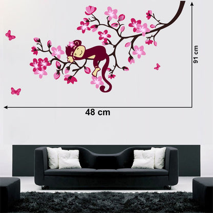 Homexa Decor | Tree With Monkey and Butterfly Wall Sticker (Size 91 x 48 cm)