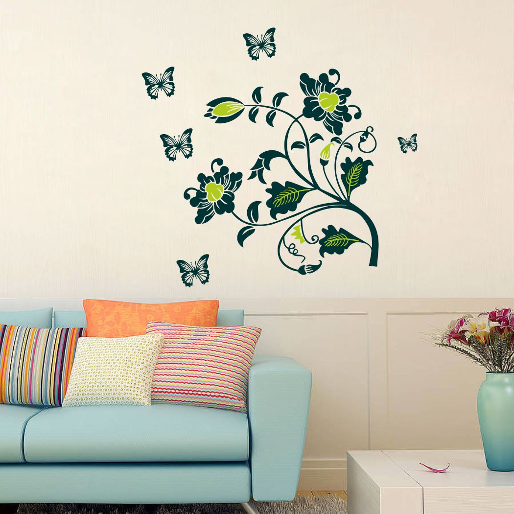 Homexa Decor | Floral With Butterfly Wall Sticker (Size 68 x 64 cm)