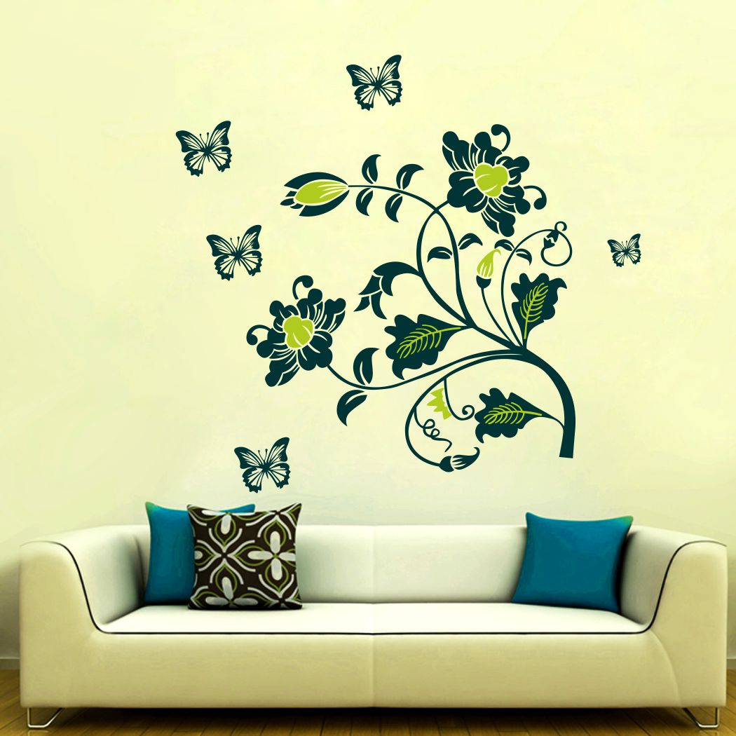 Homexa Decor | Floral With Butterfly Wall Sticker (Size 68 x 64 cm)