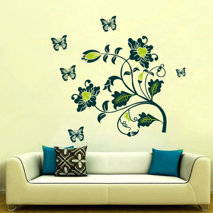 Homexa Decor | Floral With Butterfly Wall Sticker (Size 68 x 64 cm)