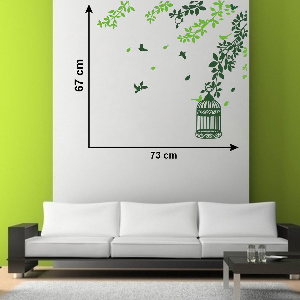 Homexa Decor |  Leaf With Birds and Hanging Cage Wall Sticker (Size 73 x 67 cm)