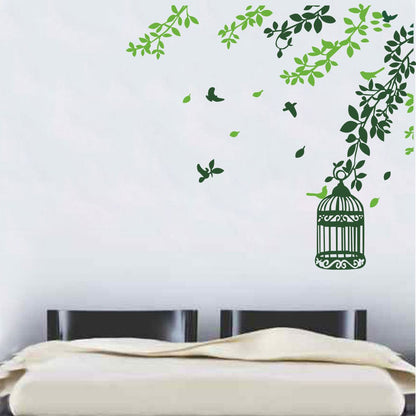 Homexa Decor |  Leaf With Birds and Hanging Cage Wall Sticker (Size 73 x 67 cm)