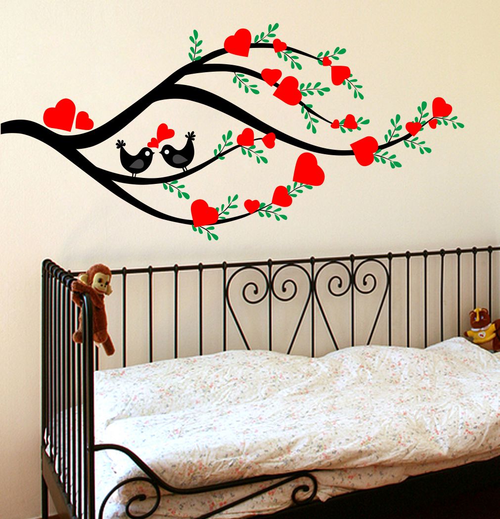 Homexa Decor | Branches With Heart and Birds Design Wall Sticker (Size 90 x 42 cm)