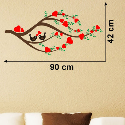 Homexa Decor | Branches With Heart and Birds Design Wall Sticker (Size 90 x 42 cm)