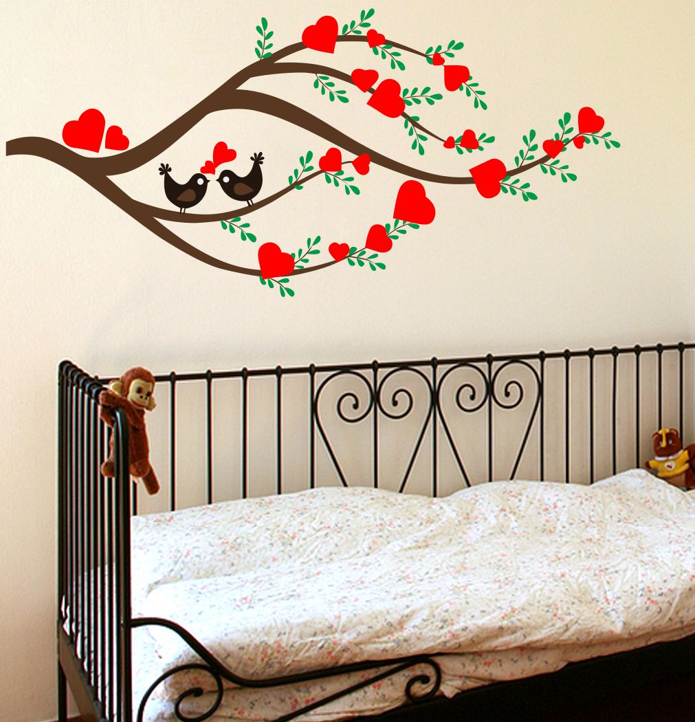 Homexa Decor | Branches With Heart and Birds Design Wall Sticker (Size 90 x 42 cm)