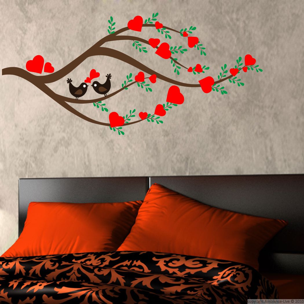 Homexa Decor | Branches With Heart and Birds Design Wall Sticker (Size 90 x 42 cm)