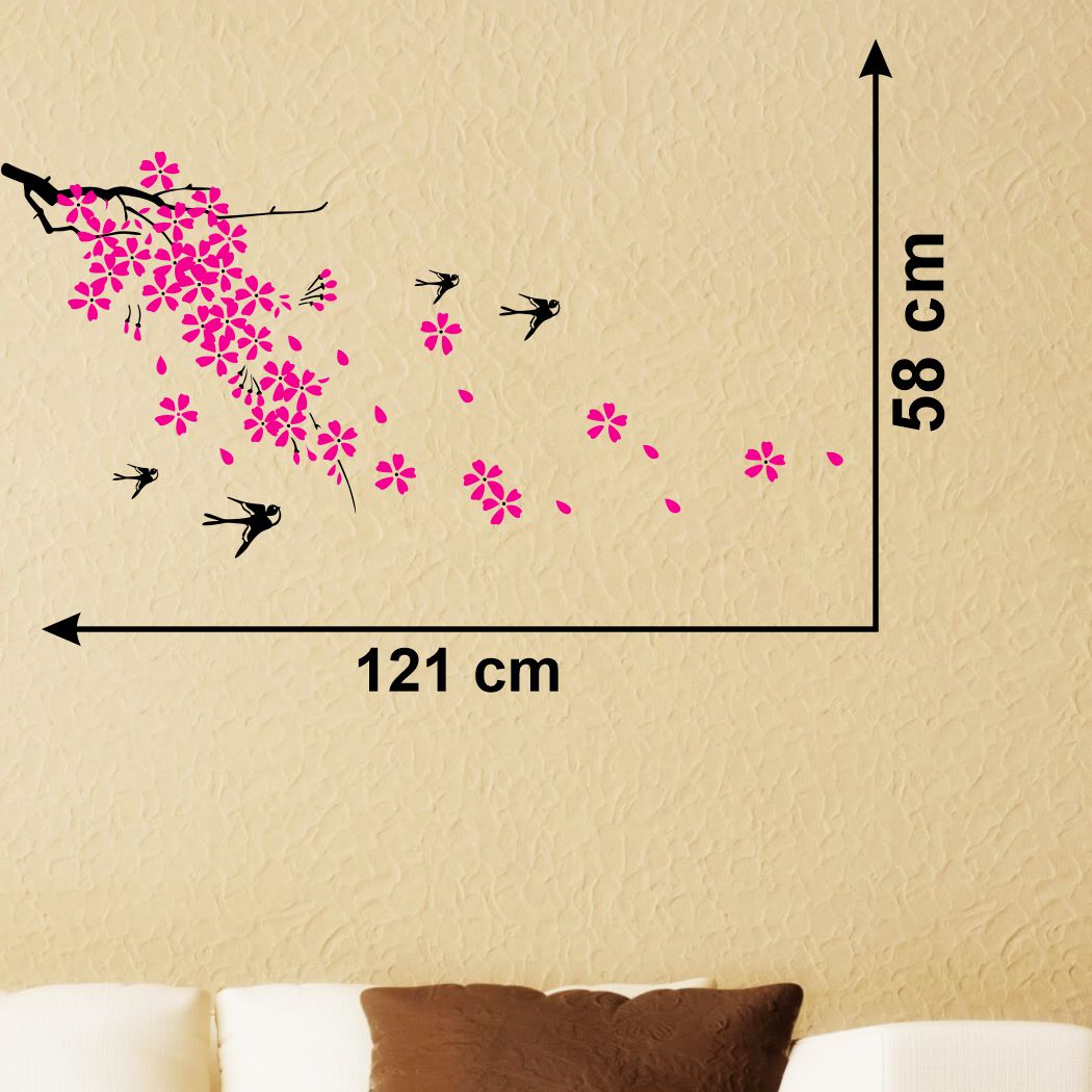 Homexa Decor | Branches With Flower and Birds Design Wall Sticker (Size 121 x 58 cm)