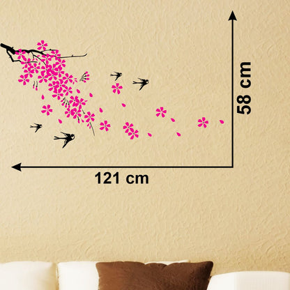 Homexa Decor | Branches With Flower and Birds Design Wall Sticker (Size 121 x 58 cm)