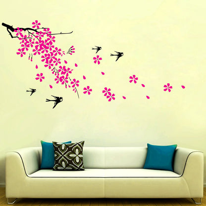 Homexa Decor | Branches With Flower and Birds Design Wall Sticker (Size 121 x 58 cm)