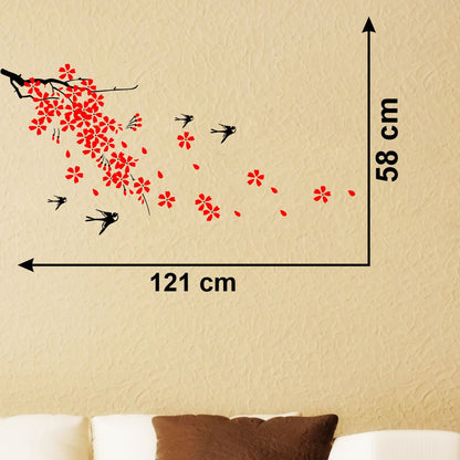 Homexa Decor | Branches With Flower and Birds Design Wall Sticker (Size 121 x 58 cm)