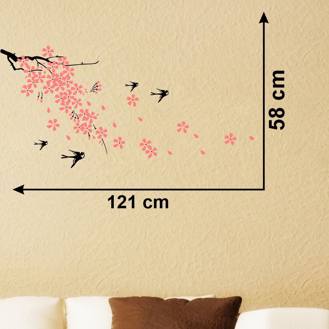 Homexa Decor | Branches With Flower and Birds Design Wall Sticker (Size 121 x 58 cm)