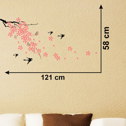 Homexa Decor | Branches With Flower and Birds Design Wall Sticker (Size 121 x 58 cm)