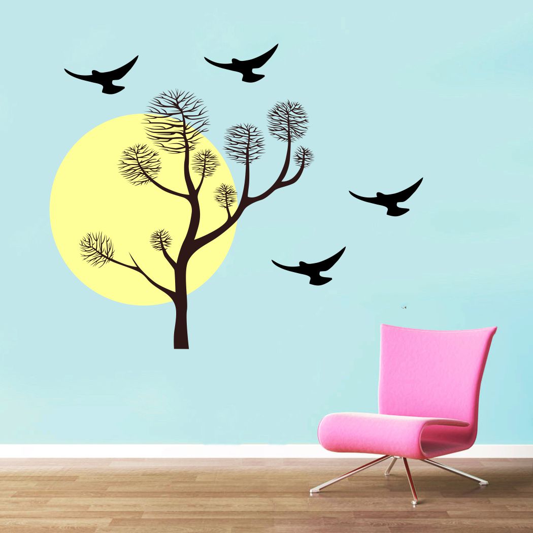 Homexa Decor | Tree With Birds Design Wall Sticker (Size 76 x 62 cm)