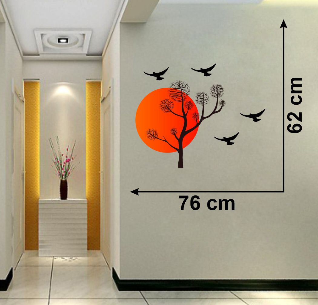 Homexa Decor | Tree With Birds Design Wall Sticker (Size 76 x 62 cm)