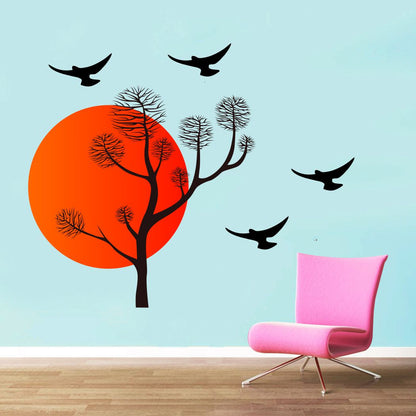 Homexa Decor | Tree With Birds Design Wall Sticker (Size 76 x 62 cm)