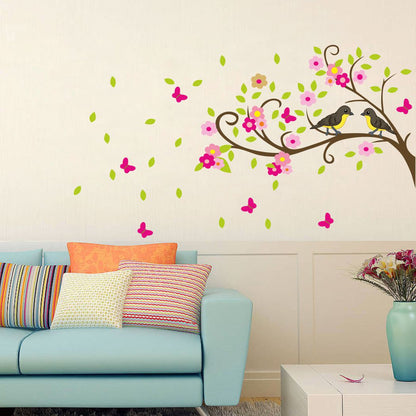 Homexa Decor | Tree With Flower and Birds Wall Sticker (Size 103 x 58 cm)