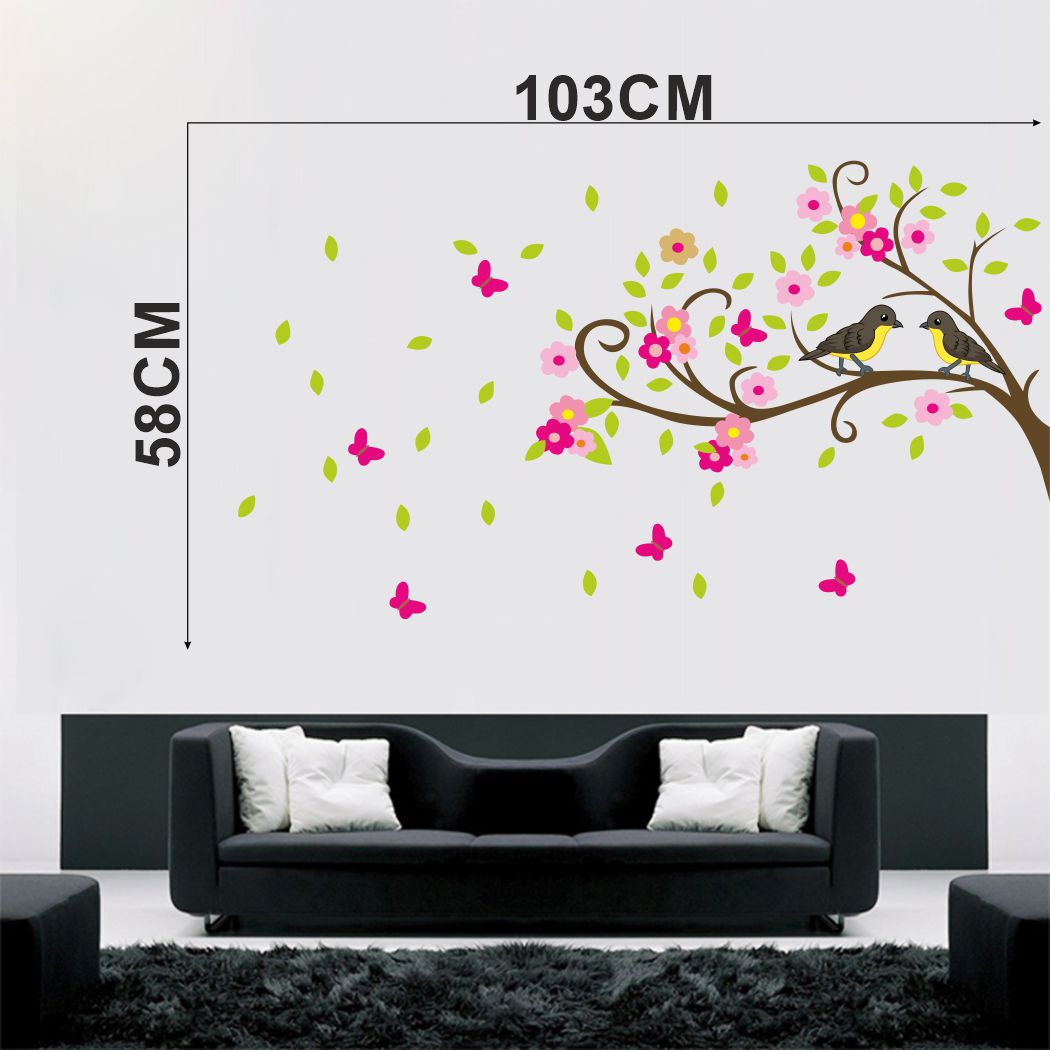 Homexa Decor | Tree With Flower and Birds Wall Sticker (Size 103 x 58 cm)