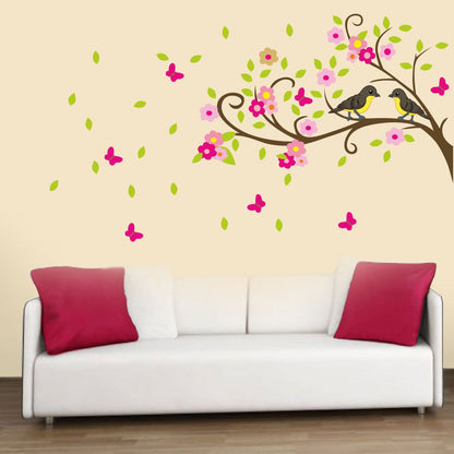 Homexa Decor | Tree With Flower and Birds Wall Sticker (Size 103 x 58 cm)